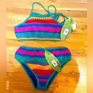 NWT Farm Rio Striped Crochet Bikini Set